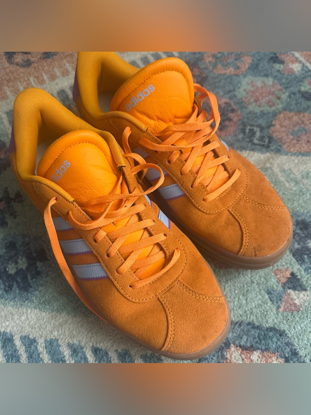 Adidas Orange Suede platform Sneakers with baby blue stripes - Picture 6 of 6